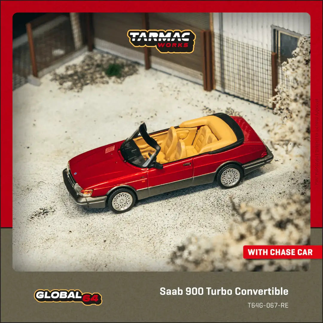 Tarmac Works 1:64 Scale Saab 900 Turbo Convertible Red
