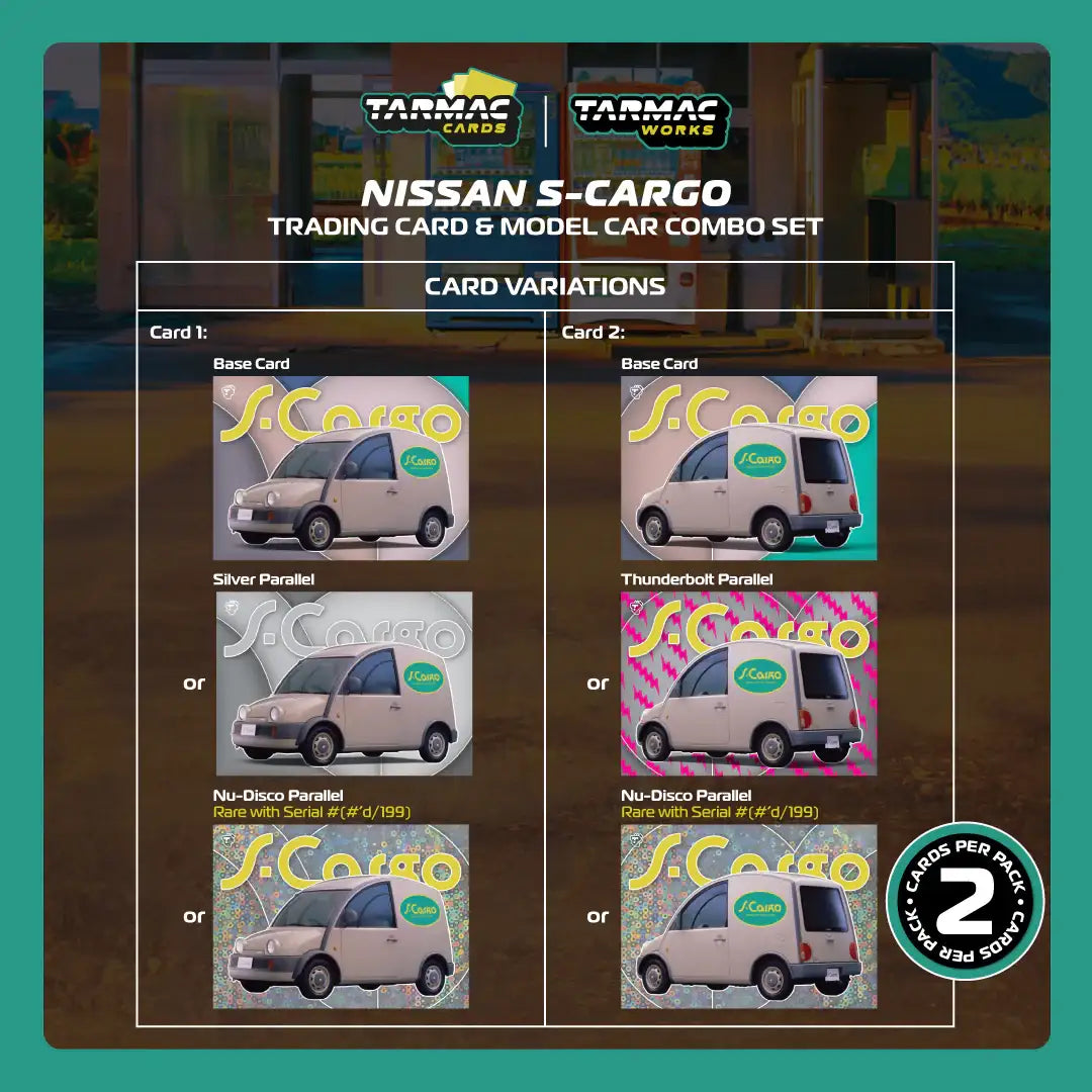 Tarmac Works 1:64 Nissan S-Cargo Presentation + Trading Cards Combo Set