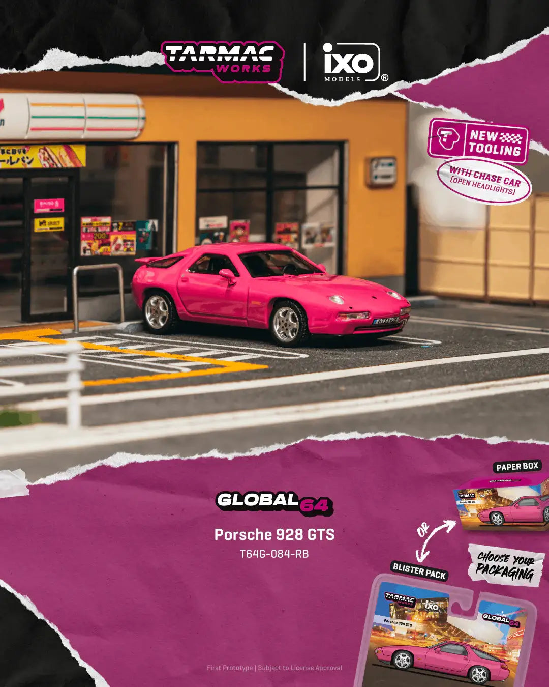 Tarmac Works 1:64 Scale Porsche 928 GTS Rubystone Red Paper box
