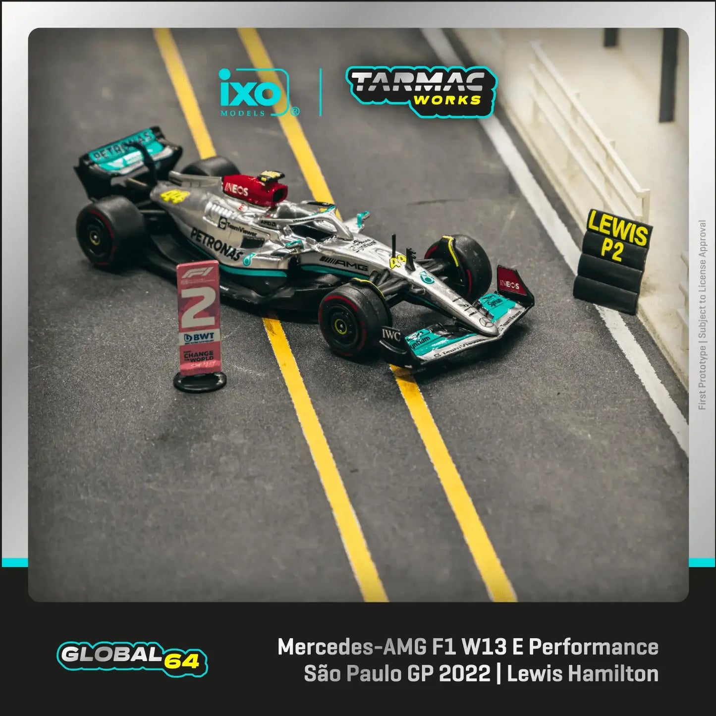 Tarmac Works 1:64 Scale Mercedes-AMG F1 W13 E Performance Sao Paulo Grand Prix 2022 Lewis Hamilton
