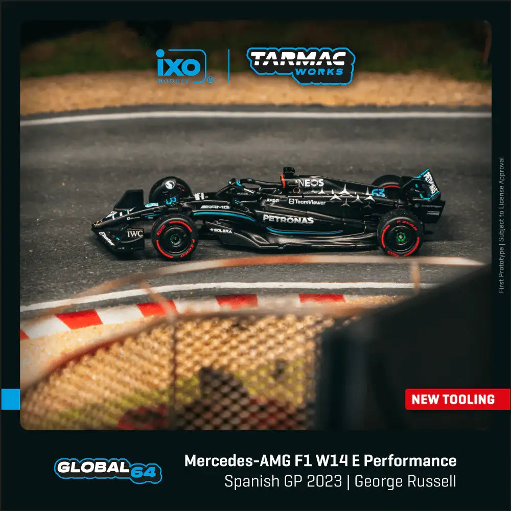 Tarmac Works 1:64 Scale Mercedes-AMG F1 W14 E Performance Spanish Grand Prix 2023 George Russell