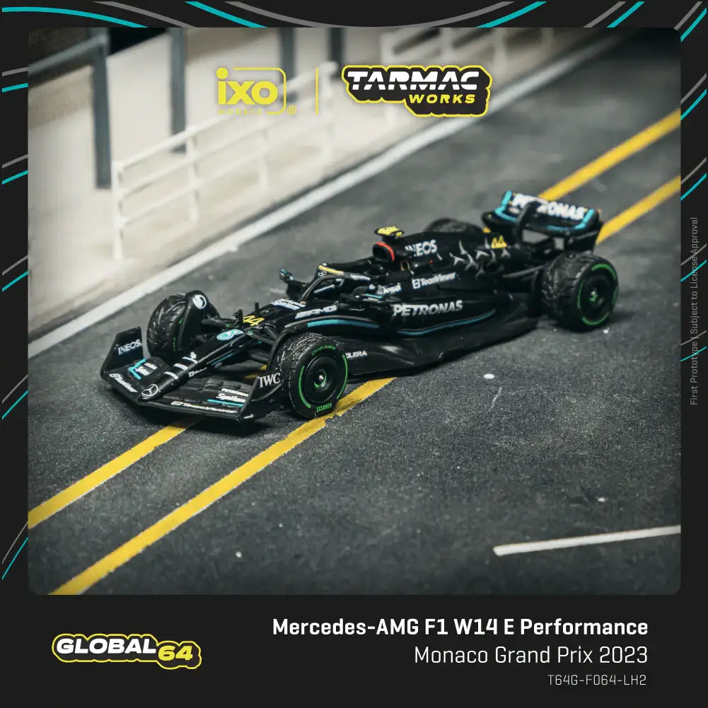 Tarmac Works 1:64 Scale Mercedes-AMG F1 W14 E Performance Monaco Grand Prix 2023 Lewis Hamilton