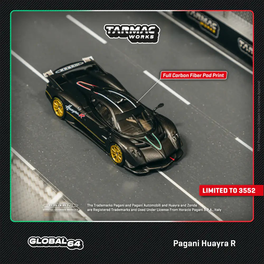 Tarmac Works 1:64 Scale Pagani Huayra R Matt Black Carbon Fiber