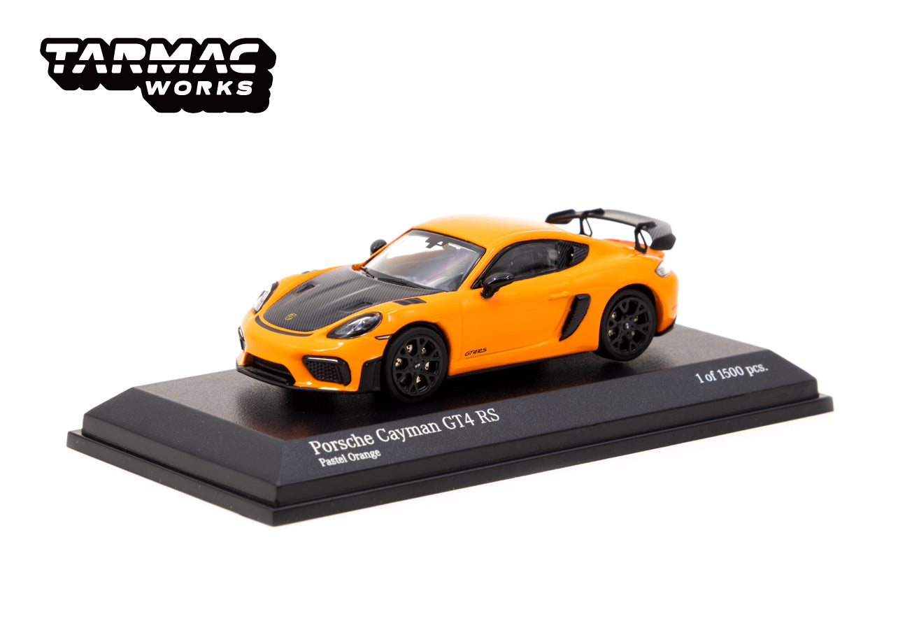 Tarmac Works x Minichamps 1/64 Porsche Cayman GT4 RS GT Pastel Orange