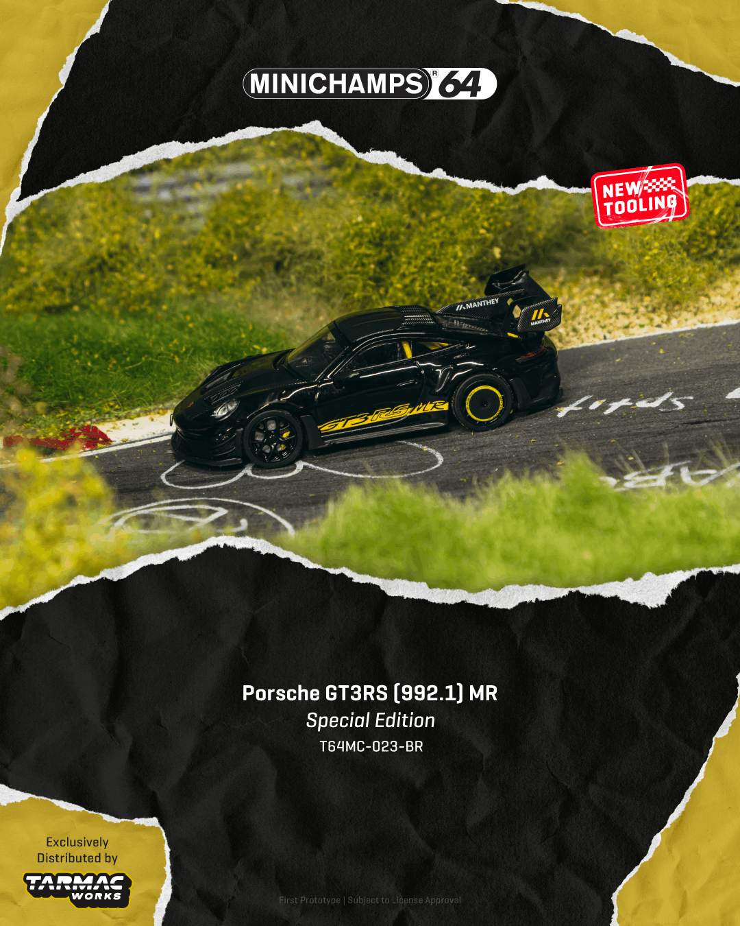 Minichamps 64 T64MC-023-BR Porsche GT3RS (992.1) MR Black Yellow Tarmac Special Edition