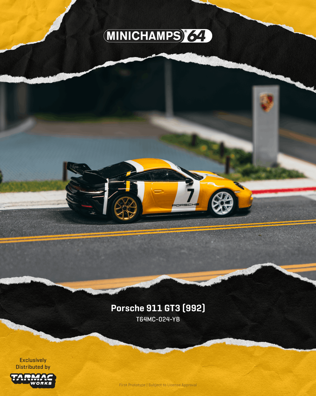Tarmac Works T64MC-024-YB Porsche 911 GT3 (992) Yellow/Black #7