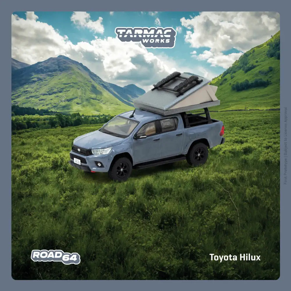 Tarmac Works 1:64 Scale Toyota Hilux Grey - With camping tent T64R-041-CAMP