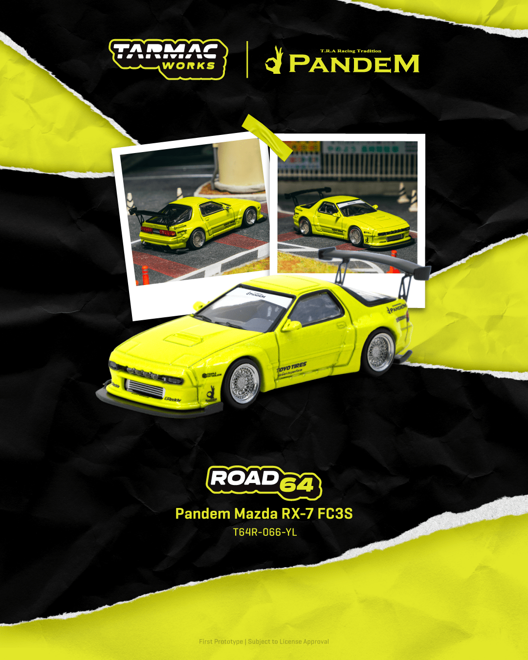 Tarmac Works 1:64 Scale Pandem Mazda RX-7 FC3S Yellow