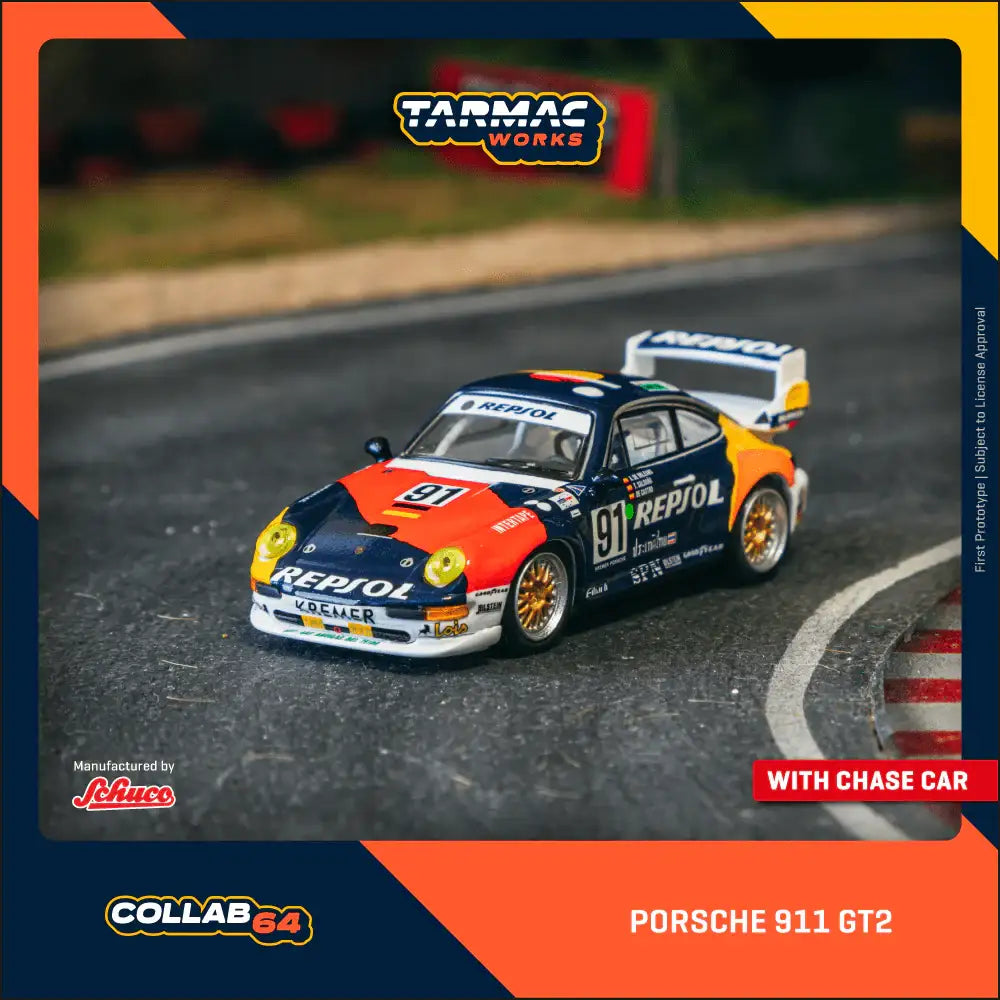 Tarmac Works Tarmac Works x Schuco 1:64 Scale Porsche 911 GT2 24h LE MANS 1995 #91