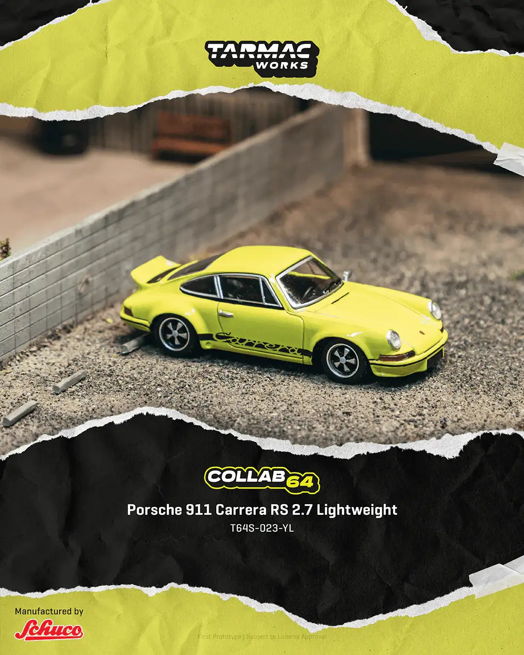 Tarmac Works 1:64 Scale Porsche 911 Carrera RS 2.7 Lightweight Yellow