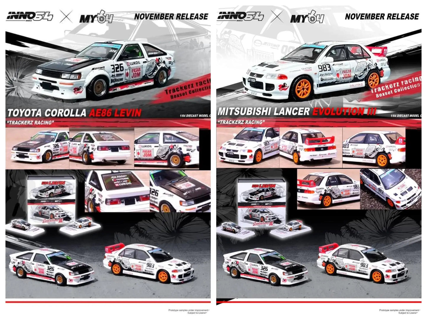 Inno64 Toyota Levin Corolla AE86 Mitsubishi Lancer Evolution III Tuned By Tec Art's Malaysia Trackerz Day Event Exclusive set