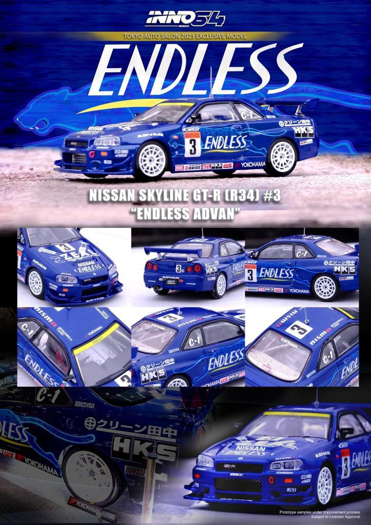 Inno64 Nissan GT-R R34 #3 Endless Advan Tokyo Auto Salon 2024 Exclusive