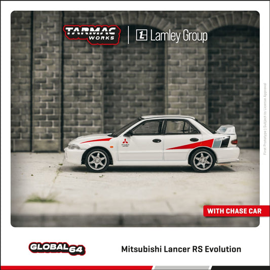Tarmac Works 1:64 Scale Mitsubishi Lancer RS Evolution White Lamley Special Edition