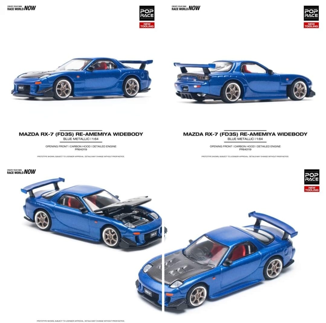 Pop Race 1/64 MAZDA RX-7 (FD3S) RE-AMEMIYA WIDEBODY METALLIC BLUE