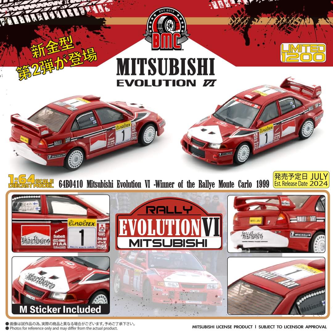 BMC 1:64 Scale Mitsubishi Lancer Evolution IV Winner of the Rallye Monte Carlo 1999