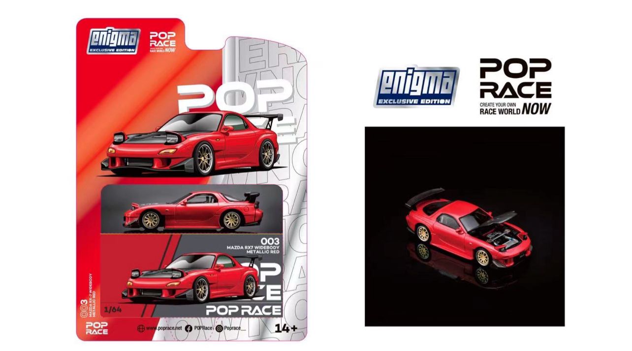 Pop Race x Enigma 1/64 MAZDA RX-7 (FD3S) RE-AMEMIYA WIDEBODY (Red)