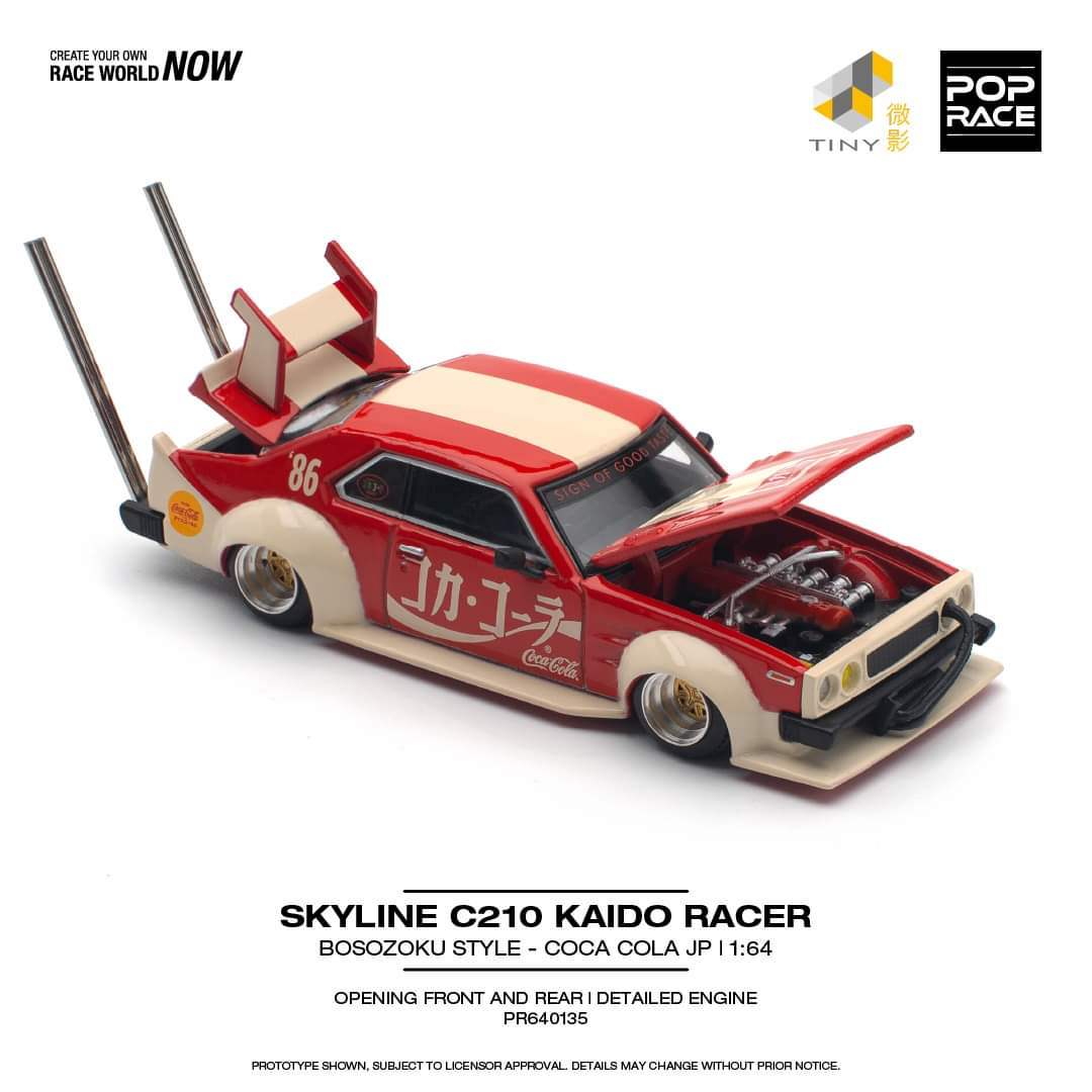 Pop Race 1/64 Nissan Skyline (C210) Kaido Racer Bosozuko Style Coca Co ...