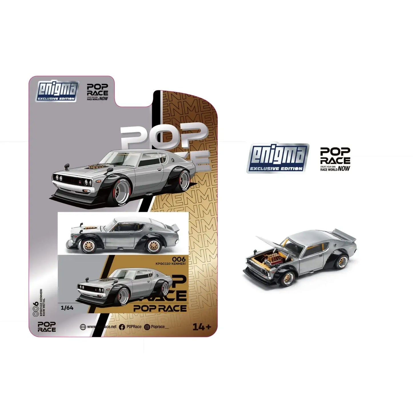 POP RACE x Enigma 1/64 KPGC0110 Skyline Kenmeri Raw Material Chase