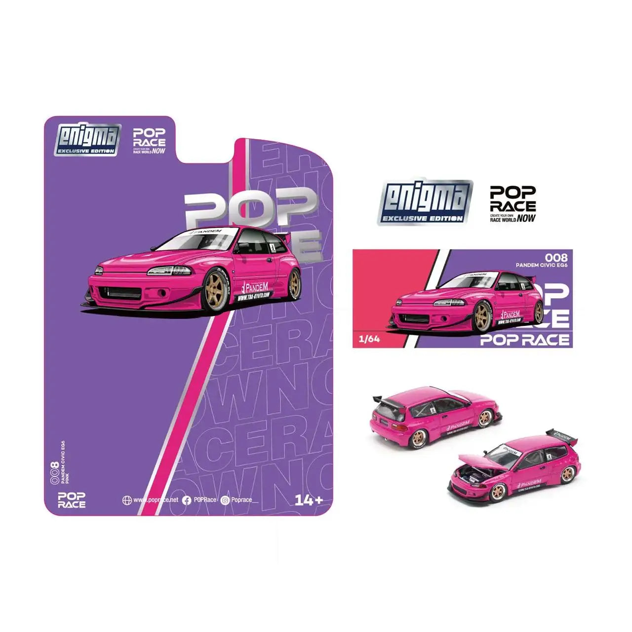 thumbnail image 2 of Pop Race 1:64 Pandem Civic EG6 VTEC RHD – Blue Metallic, No Hood, #174 2 of 2