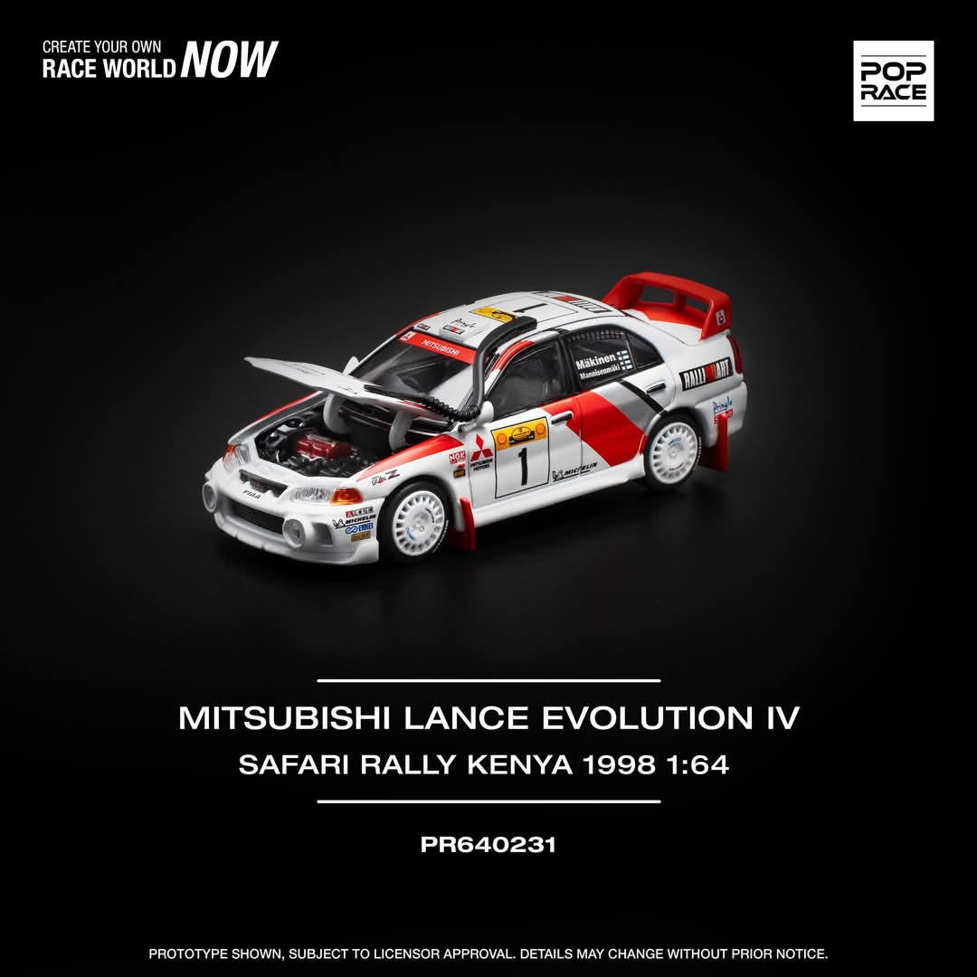 Pop Race 1/64 MITSUBISHI LANCER EVO IV SAFARI RALLY KENYA 1998