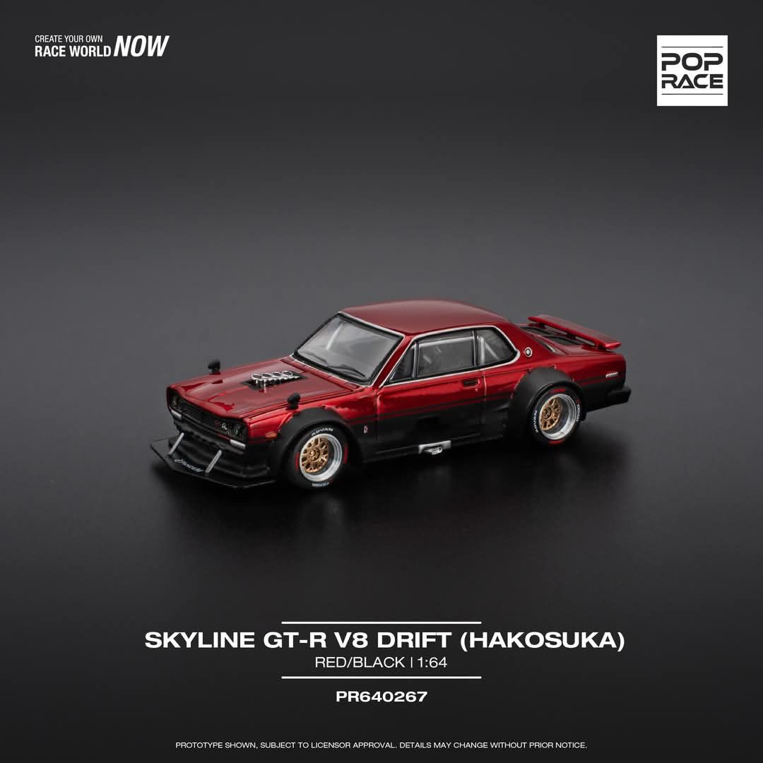 Pop Race 1/64 SKYLINE GT-R V8 DRIFT (HAKOSUKA) RED/BLACK