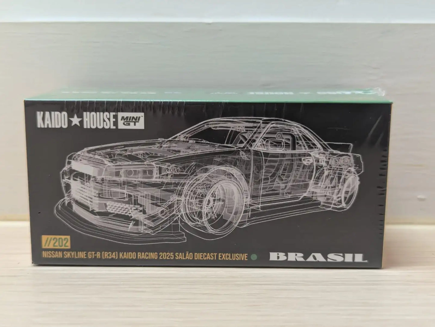 Mini GT MINI GT X Kaido House #202 Nissan SKYLINE GTR (R34) Kaido Racing 2025 Salão Diecast Brasil Exclusive Blister Pack