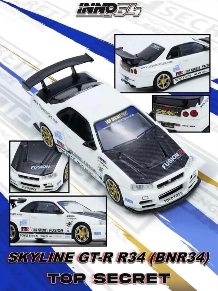 Inno64 1:64 Scale Nissan Skyline GT-R R34 (BNR34) Top Secret White