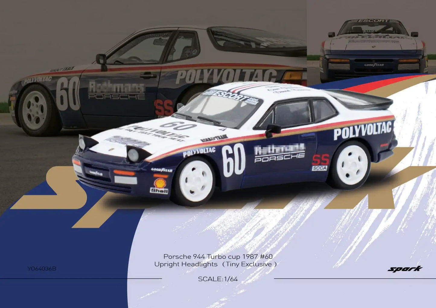Spark Model Spark 1:64 Scale Porsche 944 Turbo Cup 1987 #60 Polyvoltac