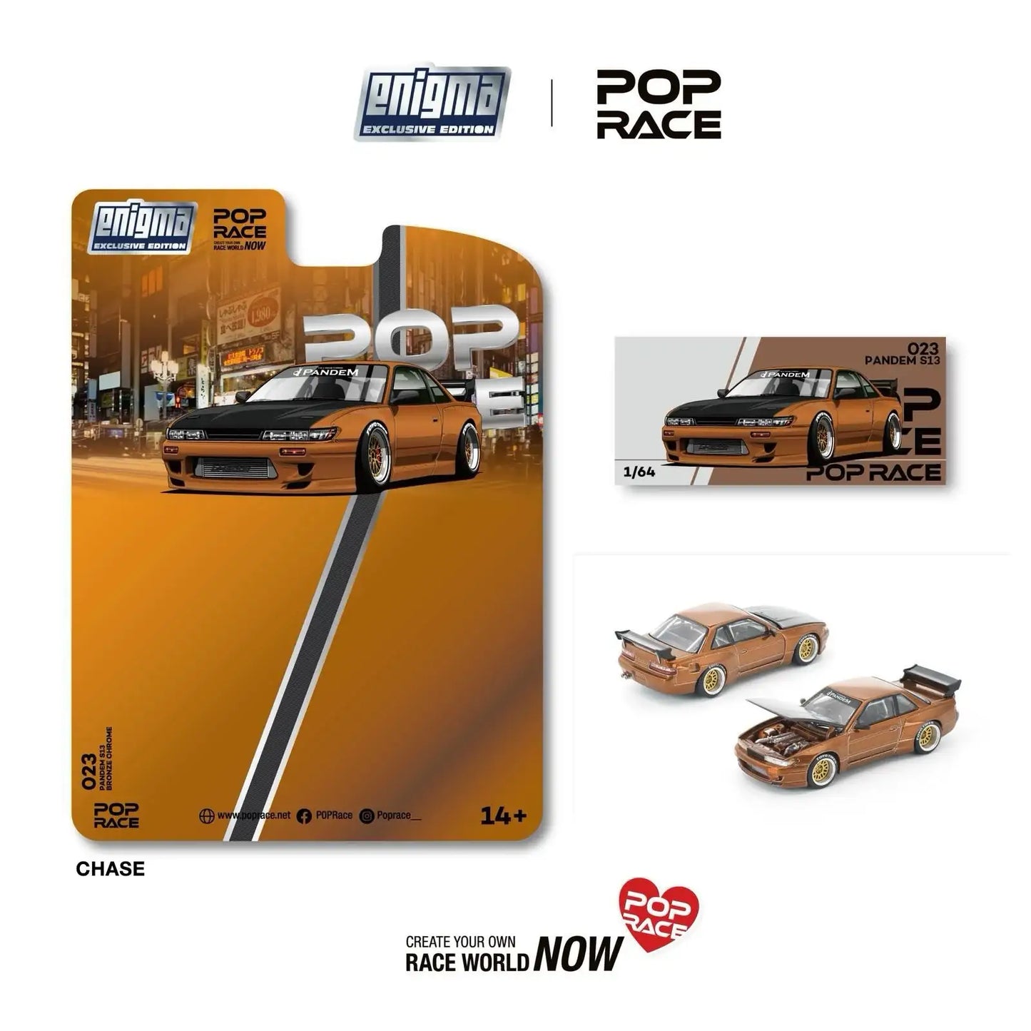 Pop Race x Enigma 1/64 Pandem S13 Brown Chrome Chase
