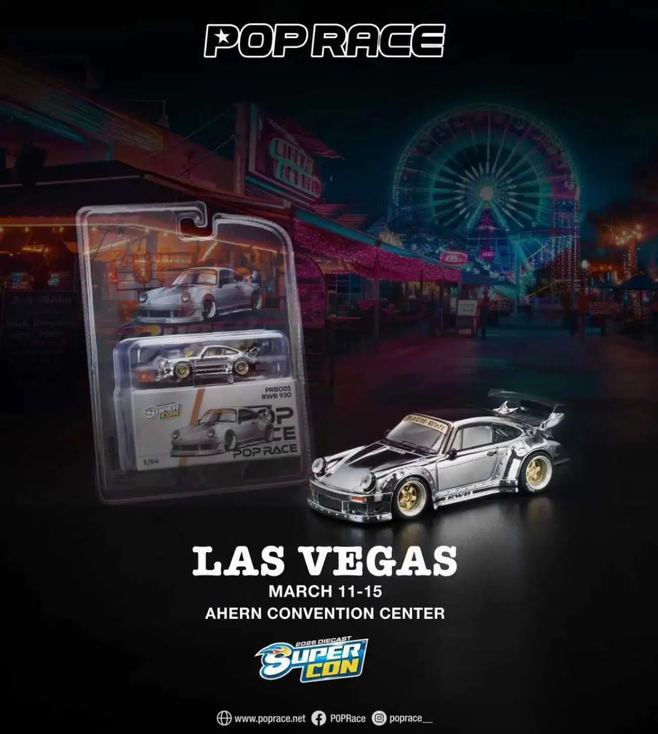 Pop Race 1:64 Scale Las Vegas Event Exclusive Honda Civic EG6 / RWB RWB (Spoiler Off during shipping just stick it back will be ok)