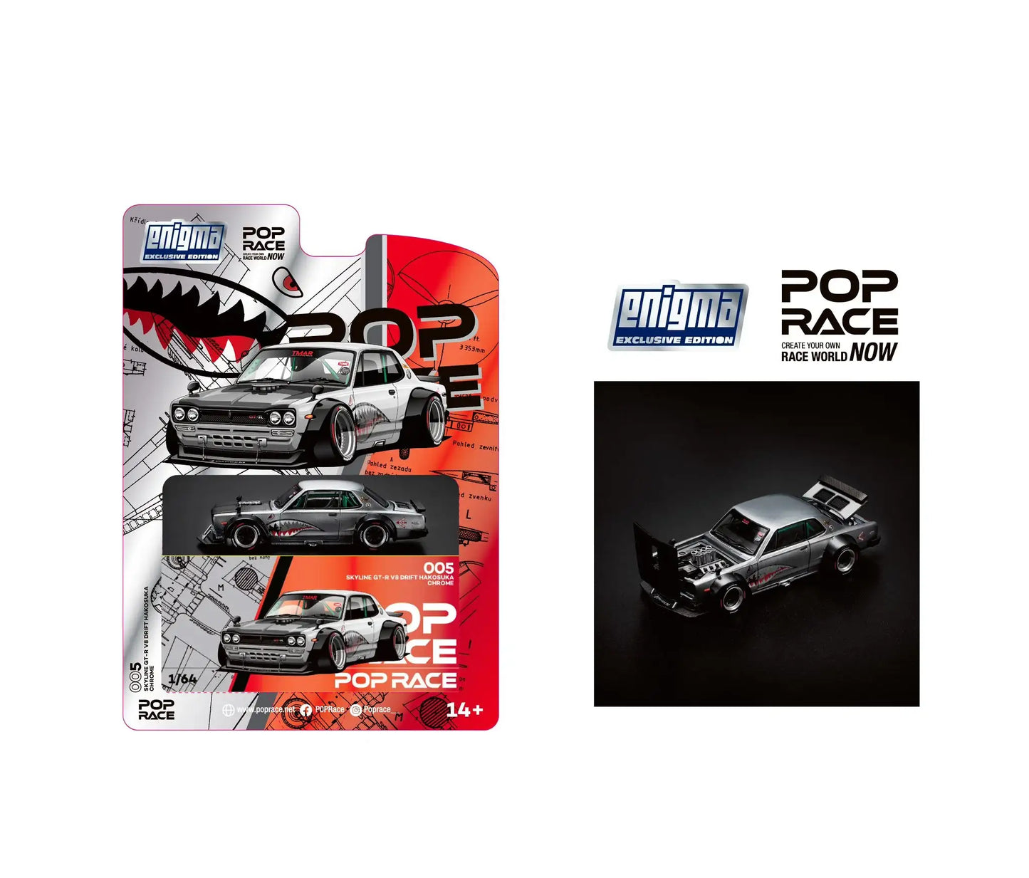 POP RACE x Enigma 1/64 Skyline GT-R V8 Drift (Hakosuka) Metallic Silver Chase