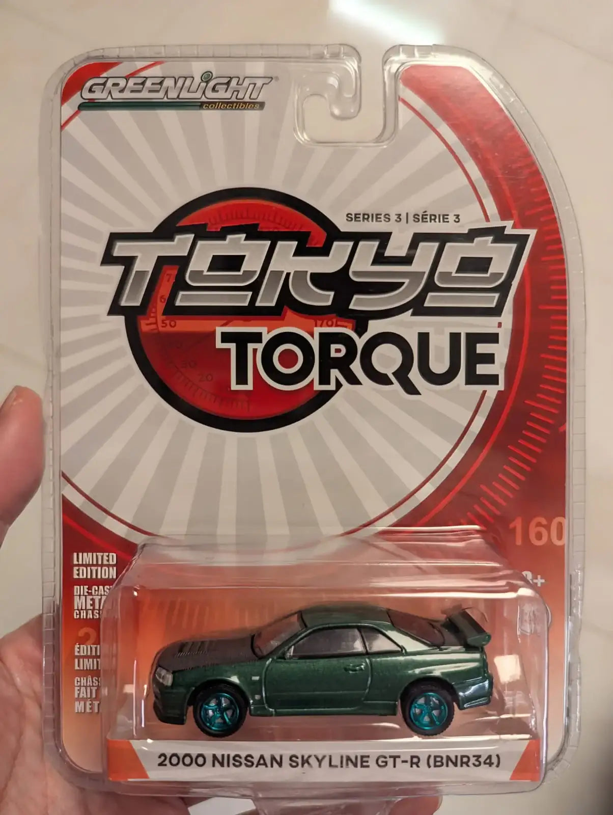 Greenlight 1:64 Scale Tokyo Torque Series 3 2000 Nissan Skyline GT-R (BNR34) Green Machine