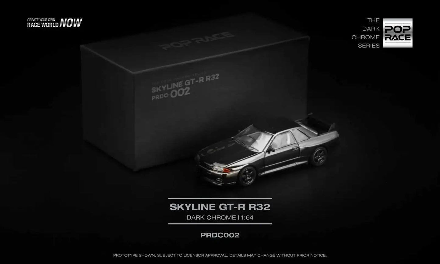 POP RACE 1:64 Scale Skyline GT-R R32 Dark Chrome
