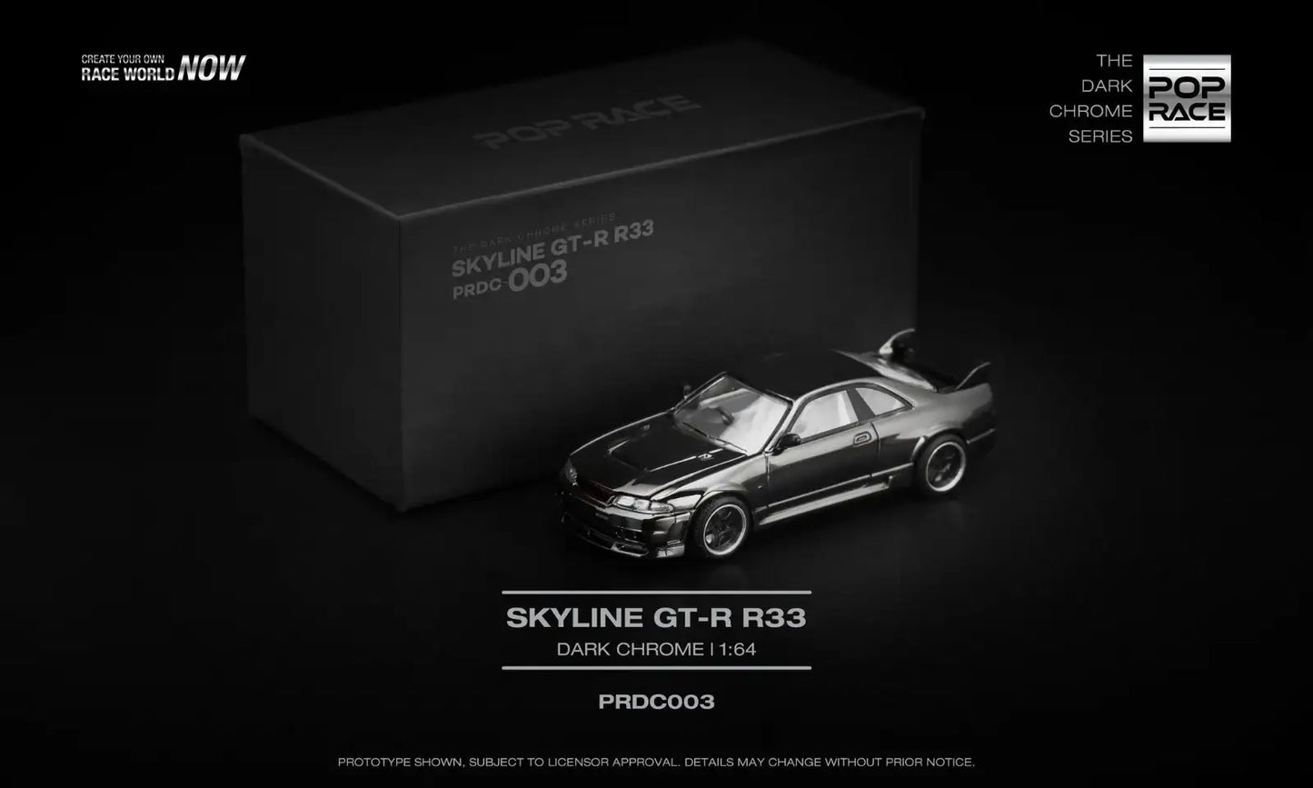 POP RACE 1:64 Scale Skyline GT-R R33 Dark Chrome