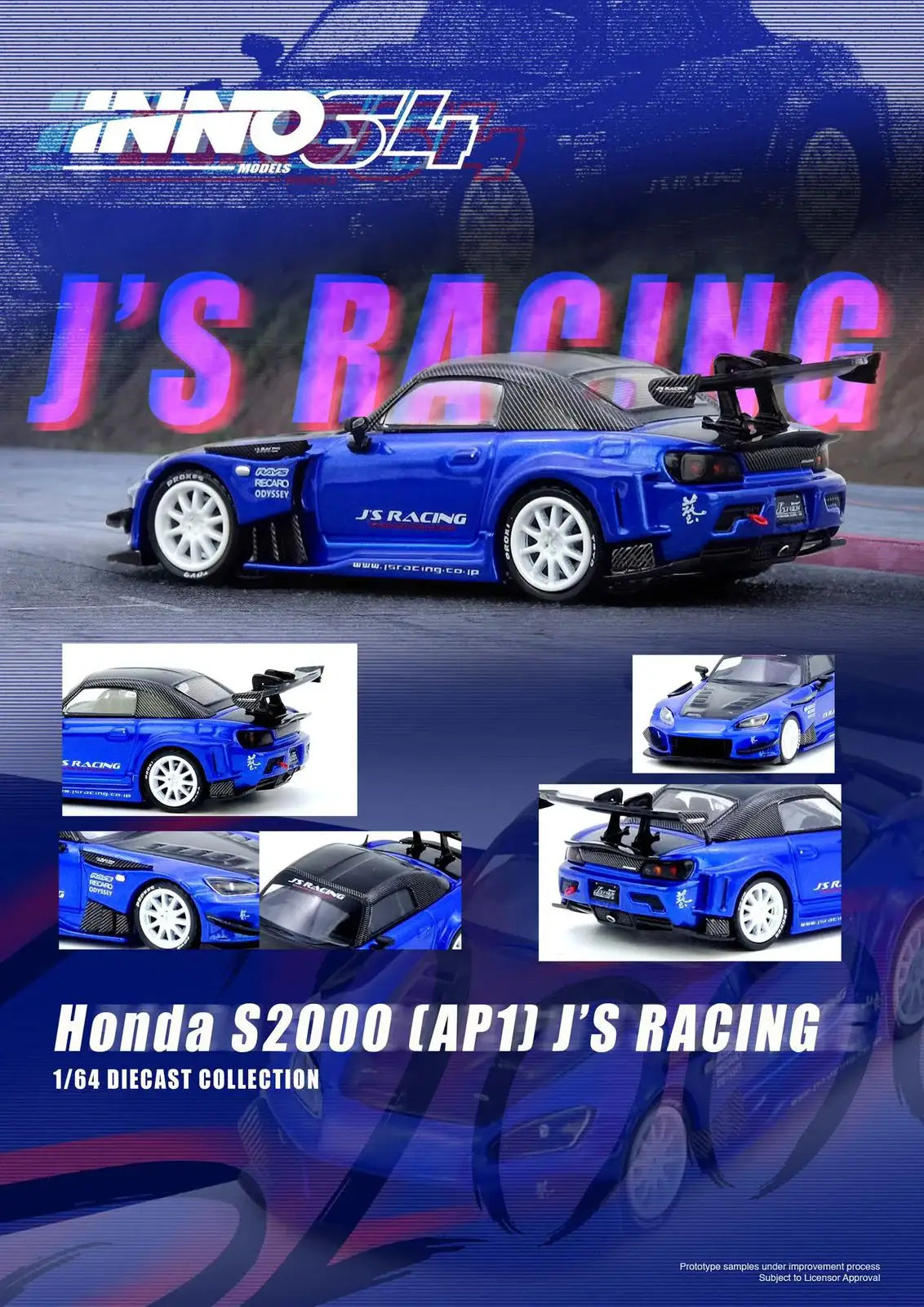 Inno64 1:64 Scale HONDA S2000 (AP1) J'S RACING Blue