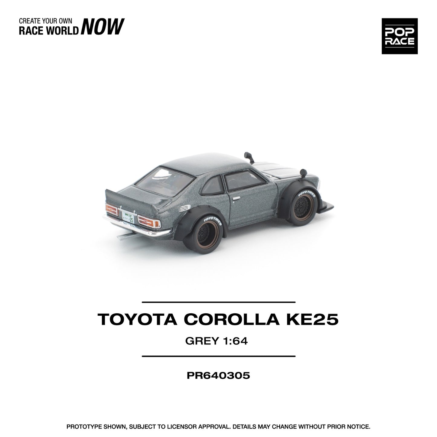 Pop Race 1:64 Scale Toyota Corolla KE25 Matte Grey