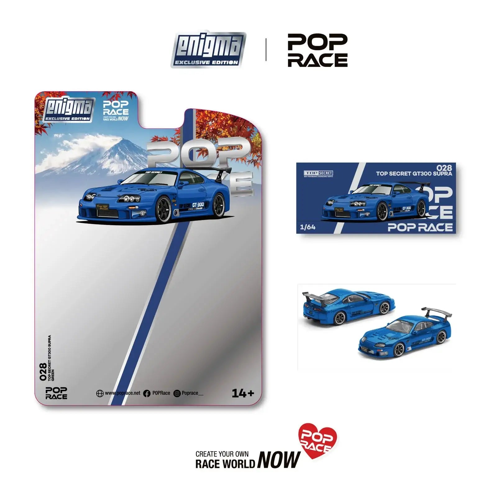 Pop Race x Enigma 1:64 Toyota Supra A80 Top Secret GT300 Blue