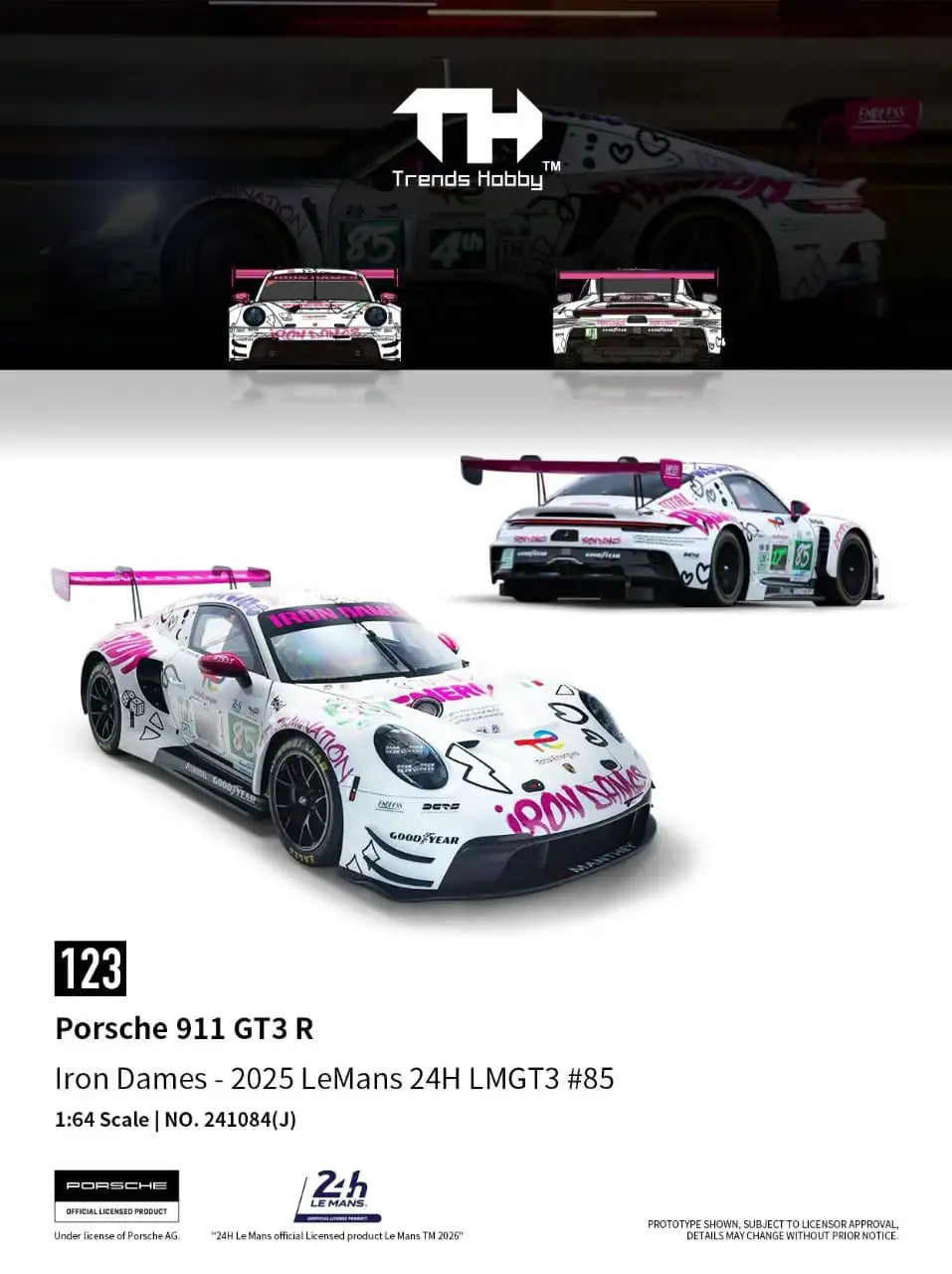 Trends Hobby Trends Hobby 1:64 Scale Porsche 911 GT3 R Iron Dames 2025 LeMans 24H LMGT3 #85