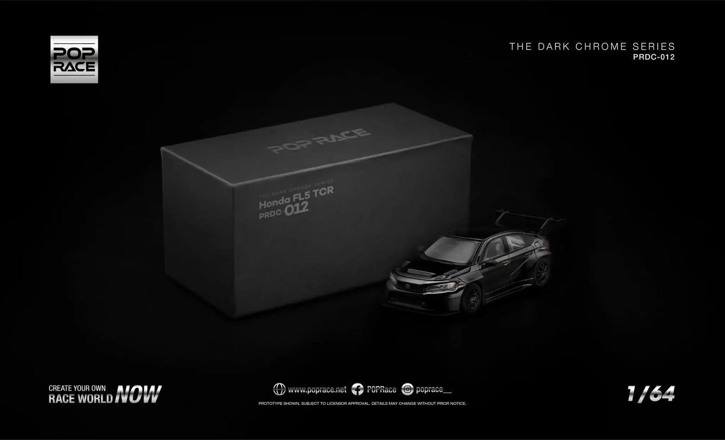 Pop Race 1:64 Dark Chrome Series Honda Civic FL5 TCR PRDC-012