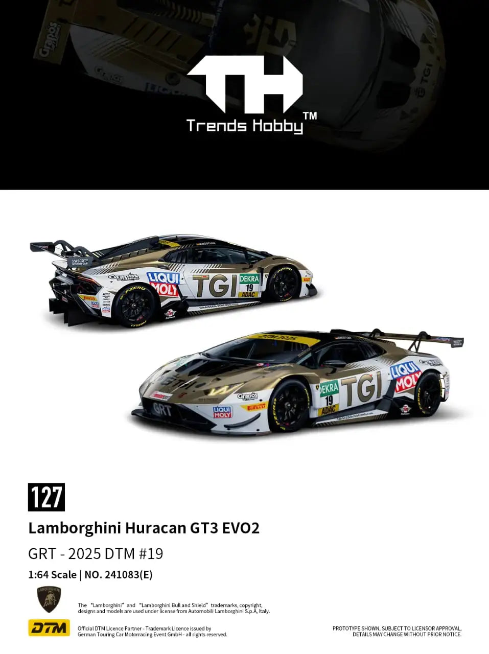 Trends Hobby TH 1:64 Lamborghini Huracán GT3 EVO2 GRT 2025 DTM #19 White Gold-Trends Hobby-1:64-Mobile Garage HK