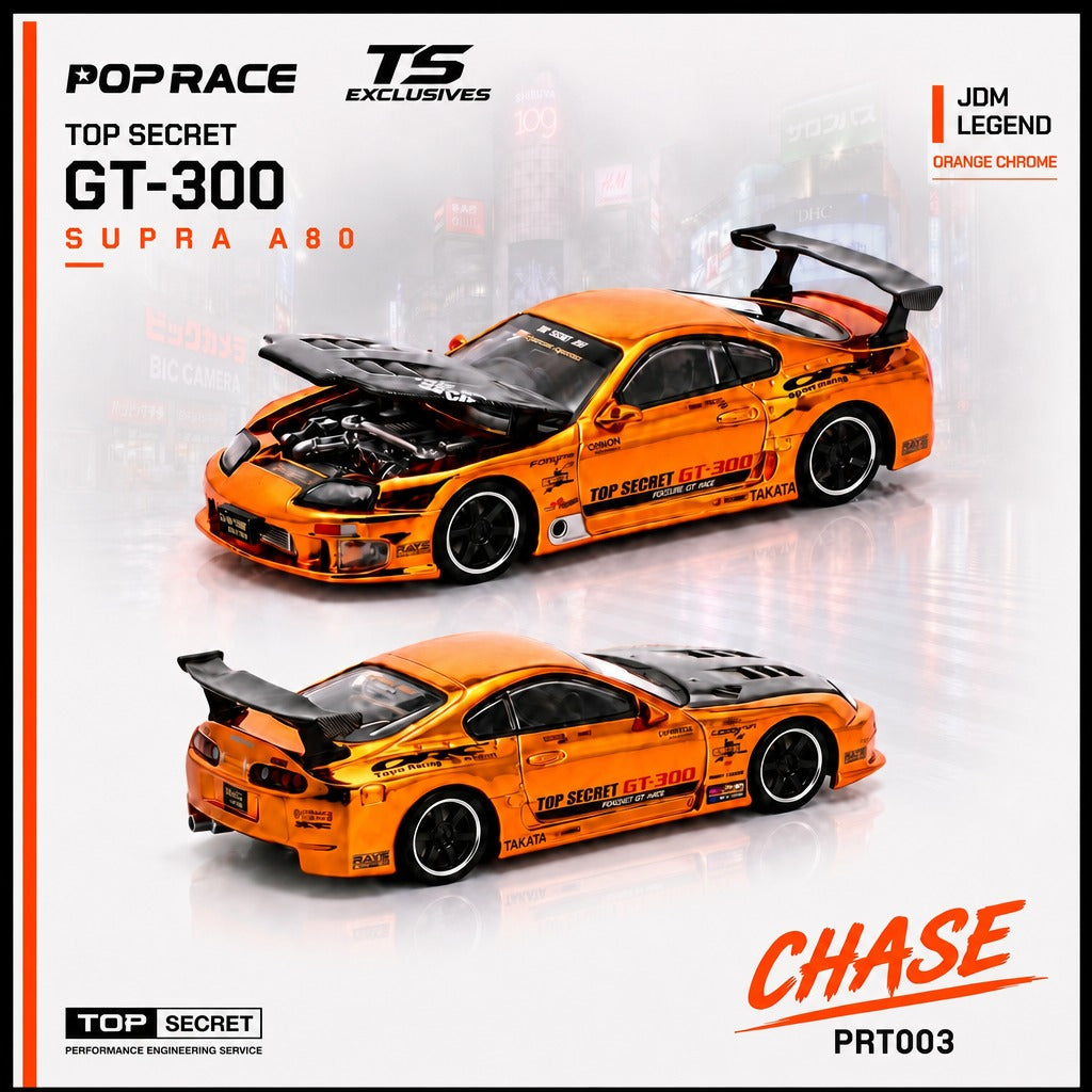 Pop Race PRT003 Top Secret GT-300 Supra A80 Orange Chrome TS Exclusives