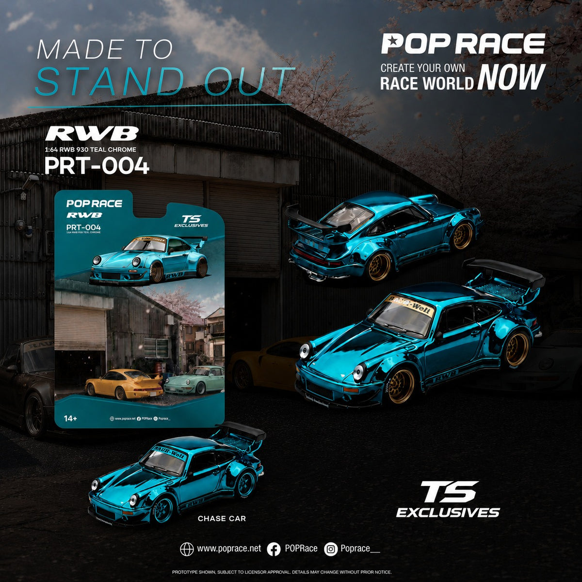 Pop Race PRT004 RWB 930 Teal Chrome TS Exclusives-Pop Race-1:64-Mobile Garage HK