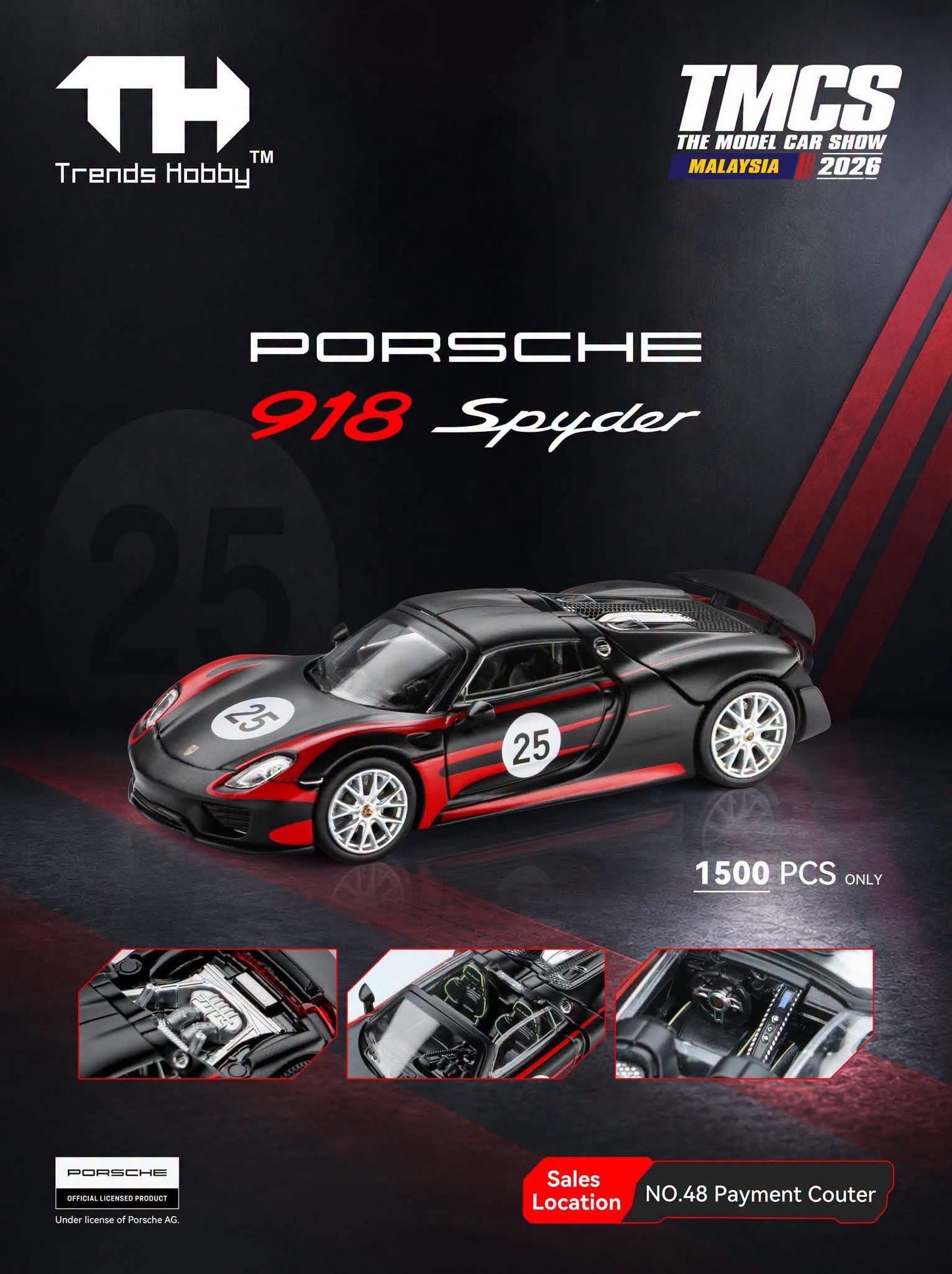 Trends Hobby Porsche 918 Spyder #25 Black Red (TMCS 2026 Exclusive)