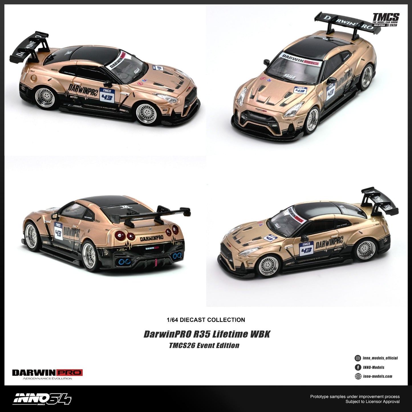 Inno64 x DarwinPro Nissan GT-R R35 Lifetime WBK #43 Rose Gold TMCS26 Event Edition