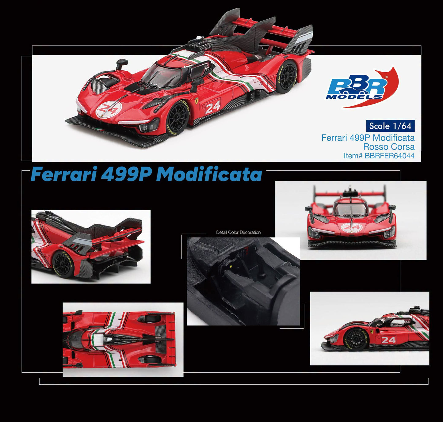 BBR Models Ferrari 499P Modificata Rosso Corsa #24 BBRFER64044