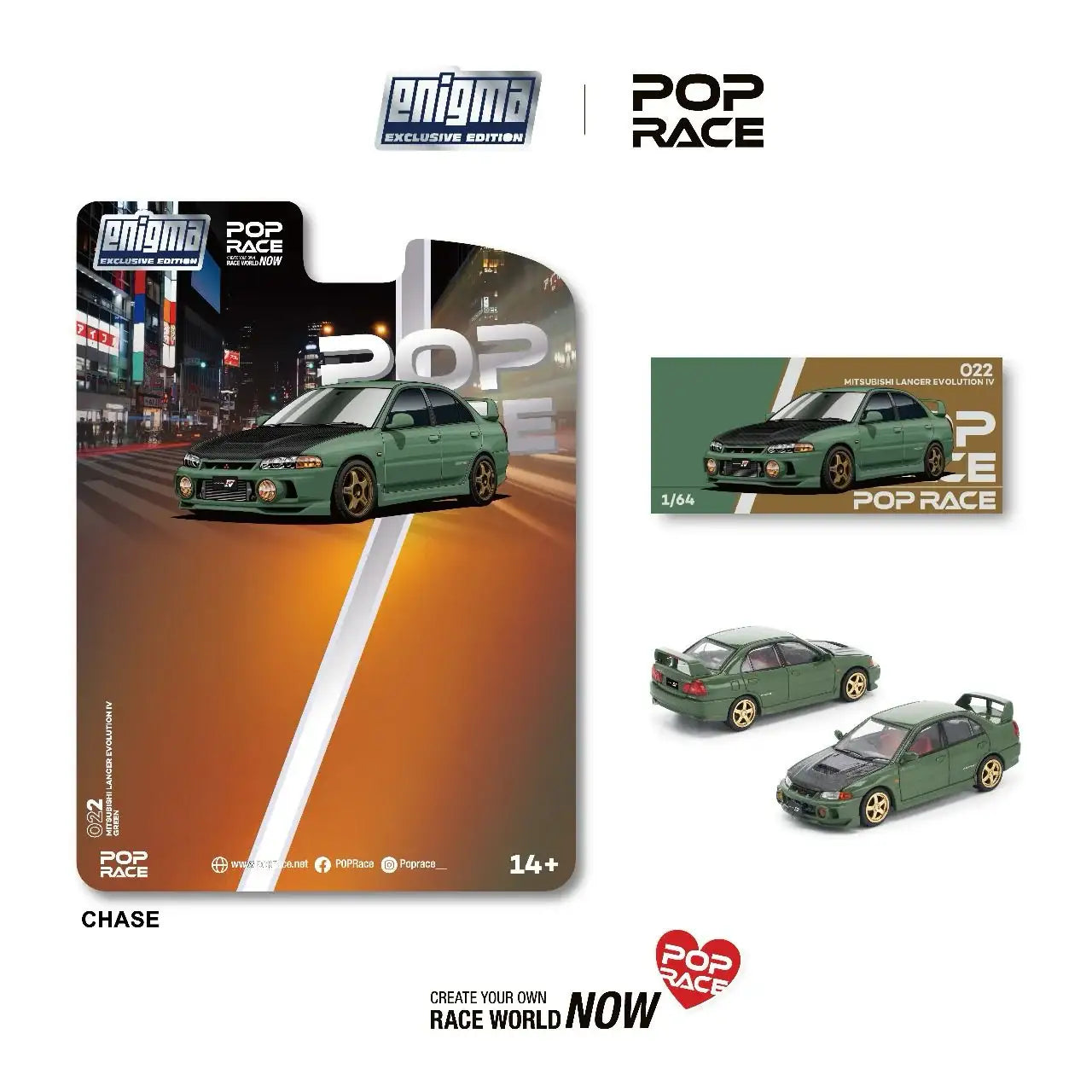 Pop Race x Enigma 1/64 MITSUBISHI LANCER EVOLUTION IV GREEN Chase