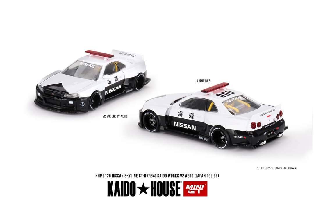 Mini GT Mini GT x Kaido House #120 Nissan Skyline GT-R (R34) Kaido Works V2 Aero Police