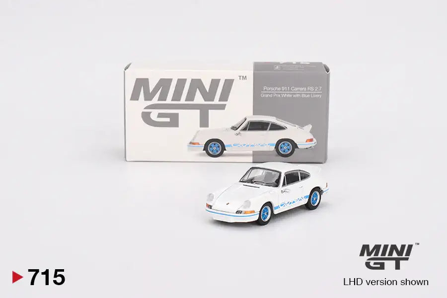 Mini GT Mini GT #715 Porsche 911 Carrera RS 2.7 Grand Prix White with Blue Livery
