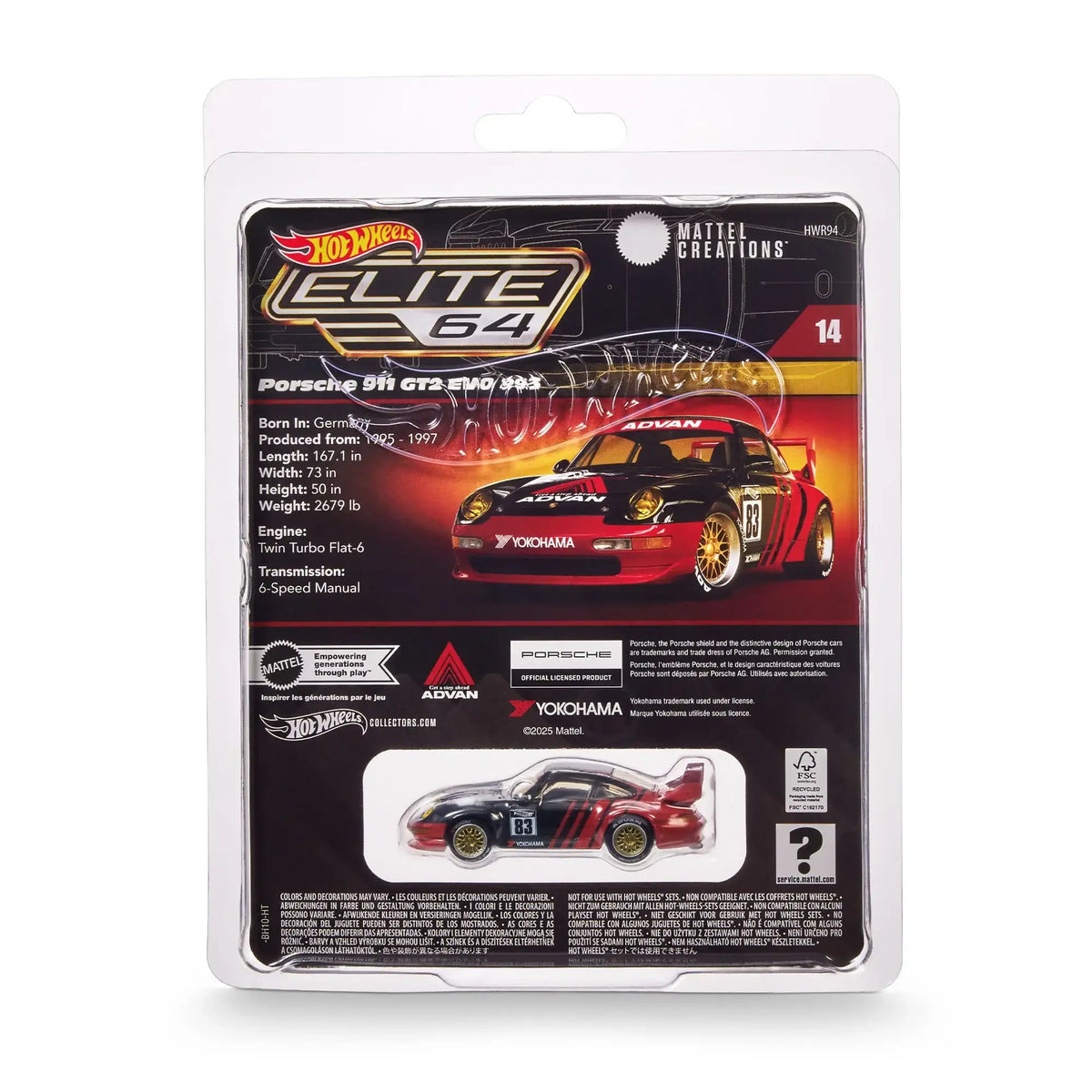 Hot Wheels HWC Elite64 Series Porsche 911 GT2 EVO 993 Advan