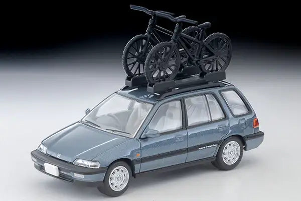 Tomica Limited Vintage Neo LV-N297c Honda Civic Shuttle RT X (Blue) 1990 with Figure and Mountain Bike